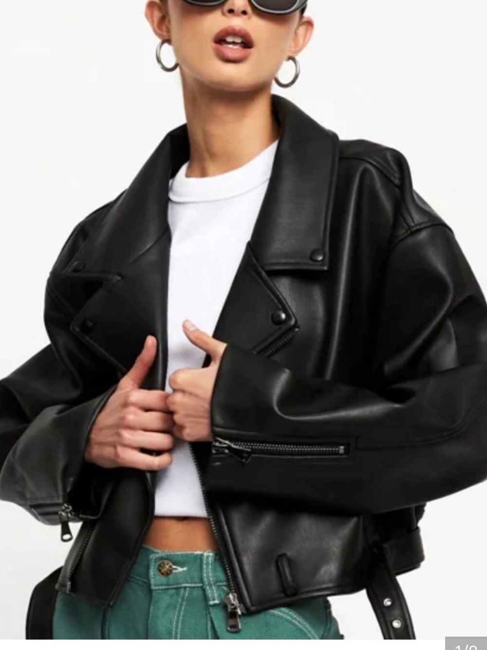 Lioness Black Faux Leather Cropped Biker Jacket